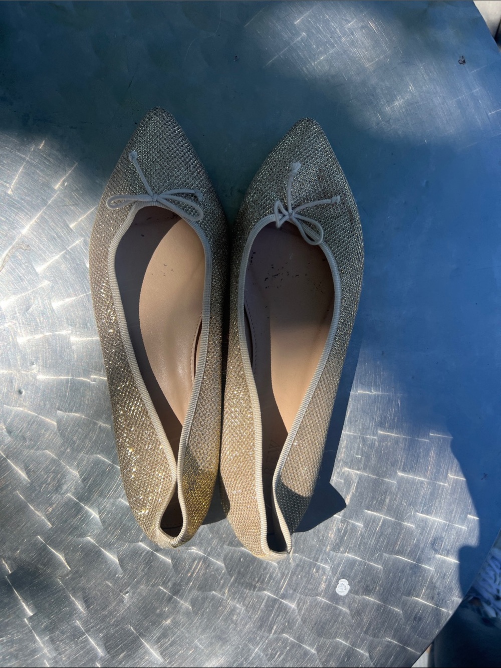 J. Crew Glitter Pointed-Toe Ballet Flats in Metallic Gold